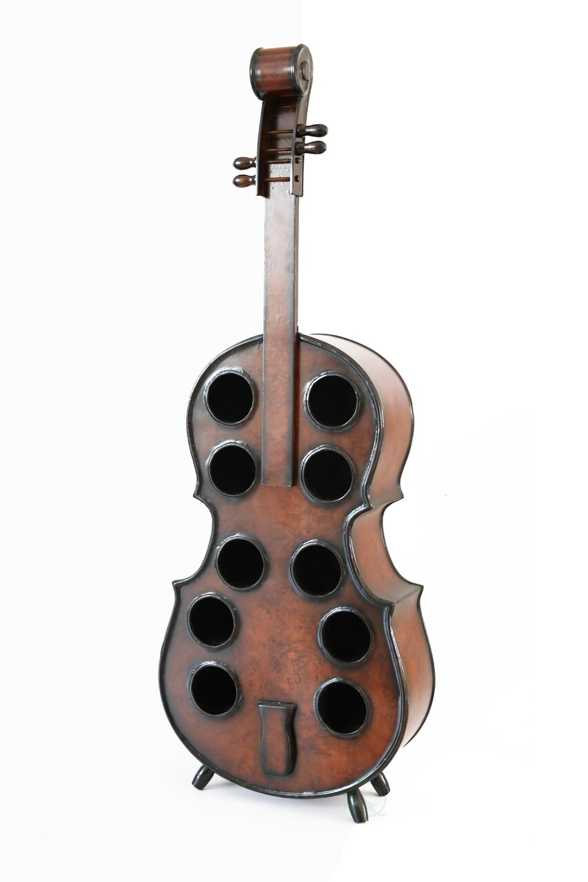 Decorative 10 Bottle Wooden Cello Shaped Wine Rack 53 Inch Floor Violin